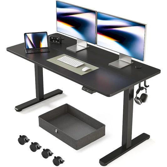 Scrivania regolabile in altezza FEZIBO con cassetto, Scrivania elettrica con altezza regolabile, Scrivania per ufficio e casa, Postazione di lavoro ergonomica