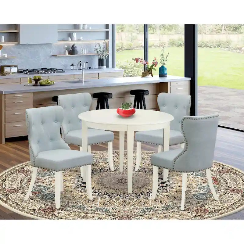 Set tavolo da pranzo - un tavolo da cucina e sedie Parson in lino blu cielo, bianco lino (opzioni di pezzi)
