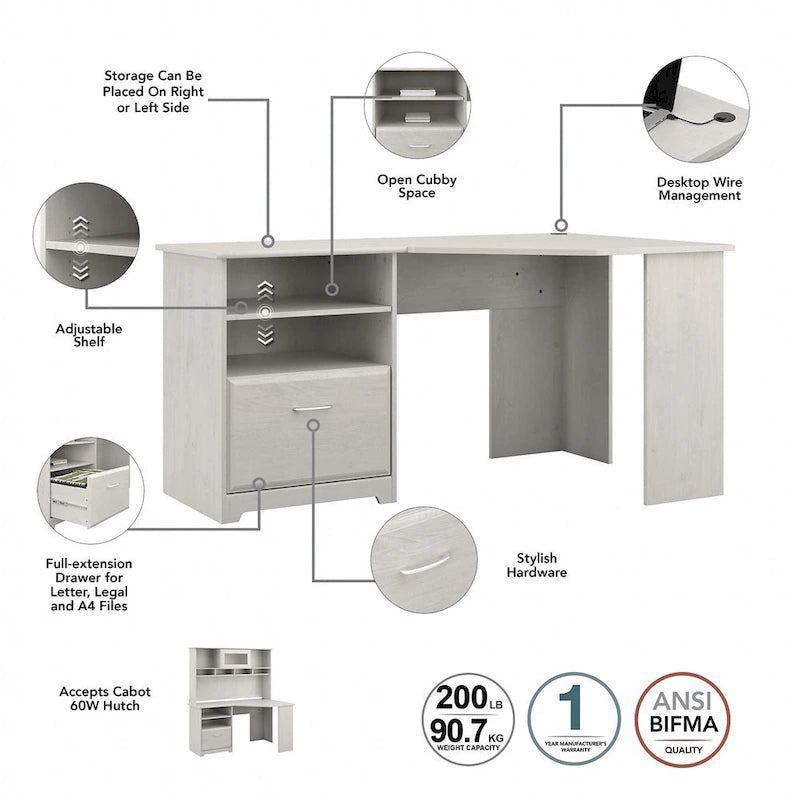 Scrivania ad angolo con portaoggetti Cabot da 60W per ufficio domestico