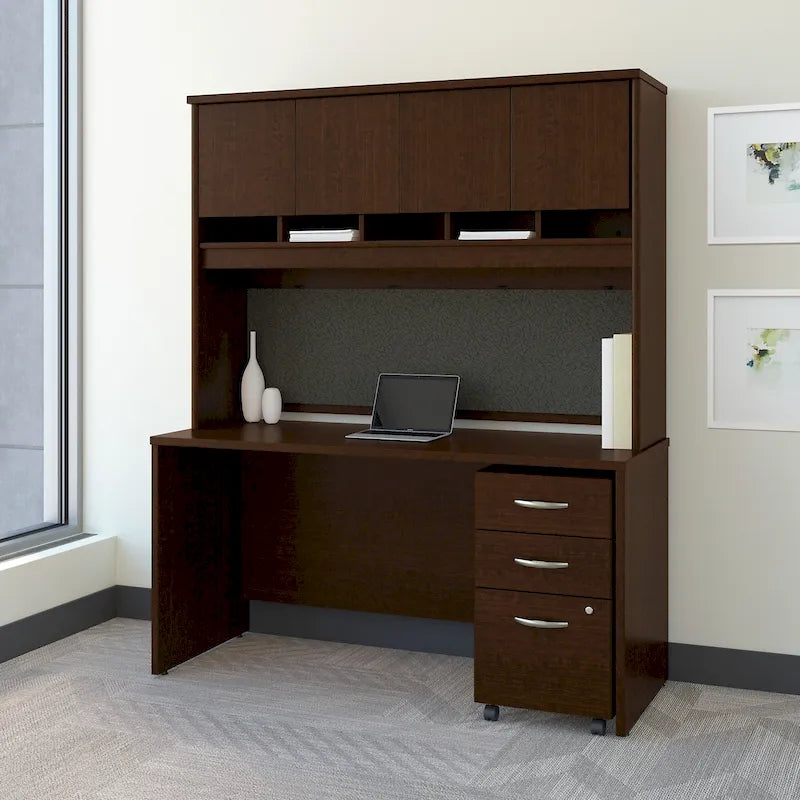 Scrivania Serie C da 60 W con credenza e cassetti di