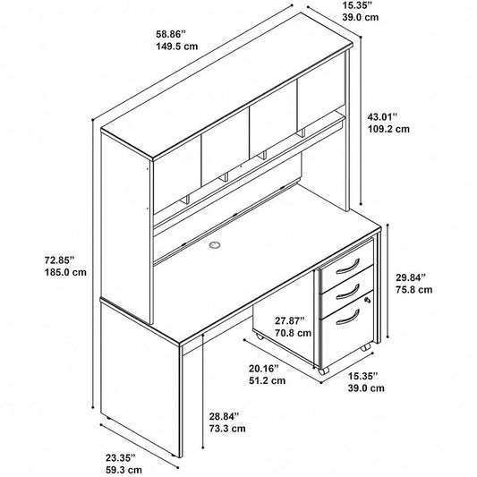 Scrivania Serie C da 60 W con credenza e cassetti di
