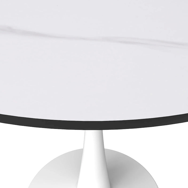 31 Tavolo da Pranzo Rotondo Moderno con Piano in Pietra Sinterizzata e Base a Piedistallo in Acciaio Inossidabile Bianco per Sala da Pranzo e Cucina