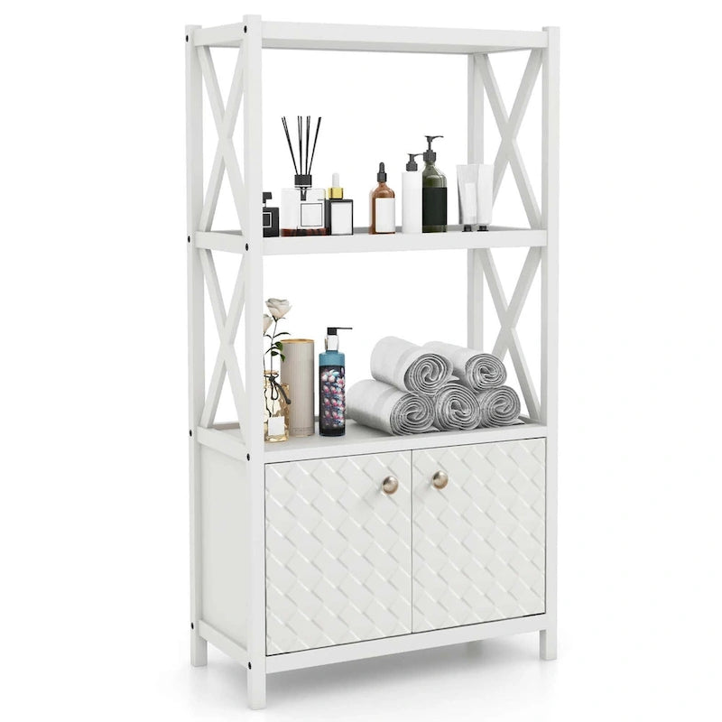  Bathroom Storage Cabinet with Open Shelves & Double Doors - See Details