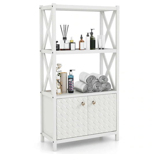  Bathroom Storage Cabinet with Open Shelves & Double Doors - See Details