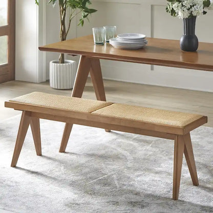 Panca da pranzo in legno massello e rattan