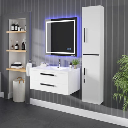 Eviva Olivia 14 pollici L x 70 pollici A Mobiletto da Bagno Indipendente Bianco Lucido