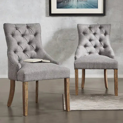  Linen Button Tufted Curved Back Dining Chairs (Set of 2)