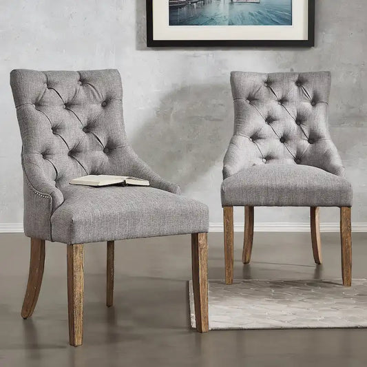  Linen Button Tufted Curved Back Dining Chairs (Set of 2)