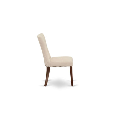 Set da pranzo da 3 pezzi - un tavolo da cucina con base a piedistallo e 2 sedie Parsons in tessuto di lino (Opzioni di finitura)