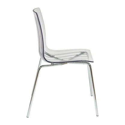 Sedia da pranzo Ralph in acrilico e plastica (set da 4) Gambe in metallo cromato Sedia laterale moderna trasparente per sala da pranzo e cucina