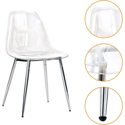 Sedie d'Appoggio Moderne con Scocca in Plastica e Gambe in Metallo, Trasparenti