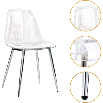 Sedie d'Appoggio Moderne con Scocca in Plastica e Gambe in Metallo, Trasparenti