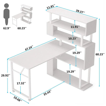 Scrivania a L Girevole con Libreria Portaoggetti per Home Office