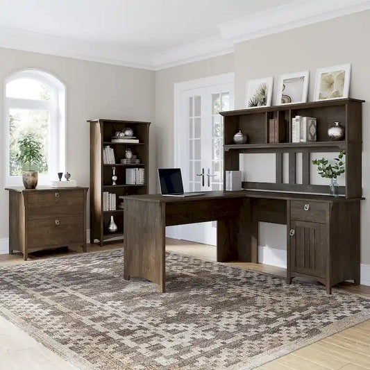 Salinas 60W L Desk with Hutch, Cabinet and Bookcase by 