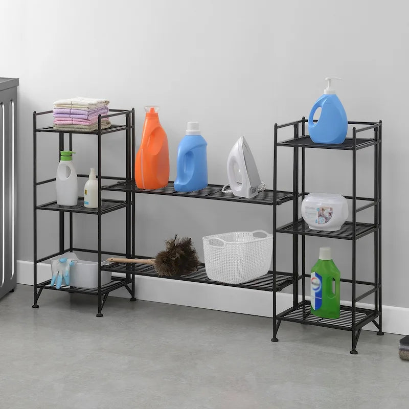 Scaffali pieghevoli in metallo a 3 ripiani Xtra Storage con set di 2 ripiani estensibili Deluxe