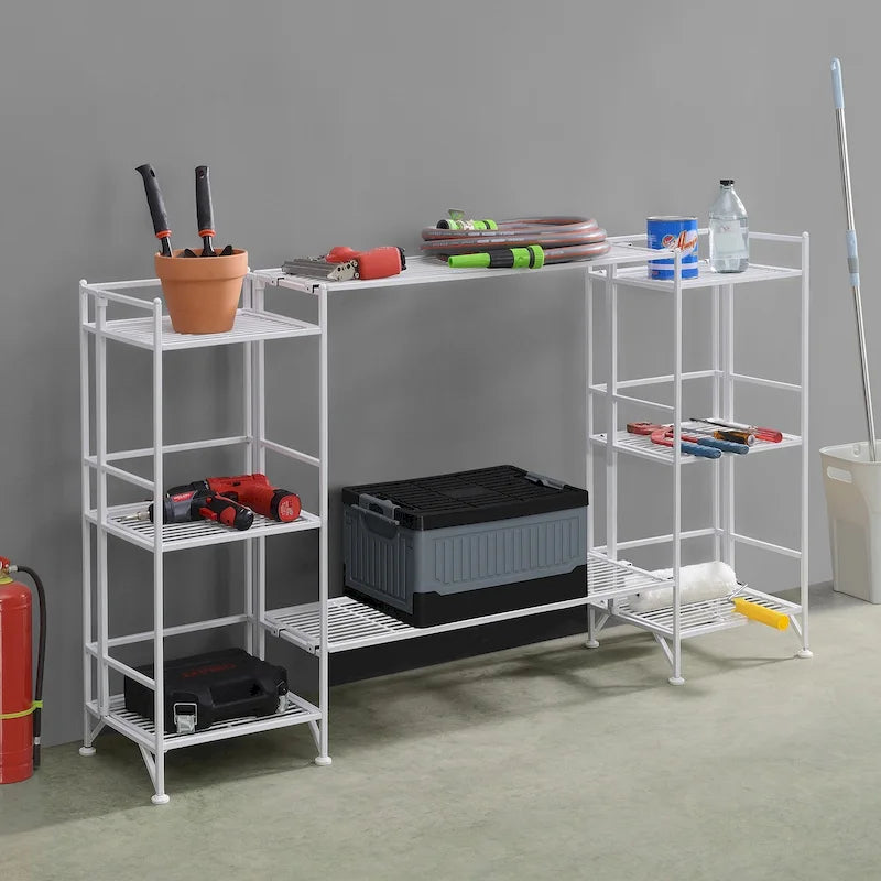 Scaffali pieghevoli in metallo a 3 ripiani Xtra Storage con set di 2 ripiani estensibili Deluxe