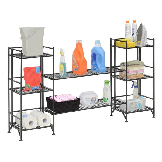 Scaffali pieghevoli in metallo a 3 ripiani Xtra Storage con set di 2 ripiani estensibili Deluxe