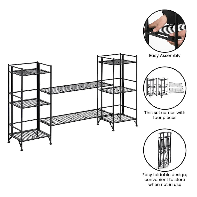 Scaffali pieghevoli in metallo a 3 ripiani Xtra Storage con set di 2 ripiani estensibili Deluxe