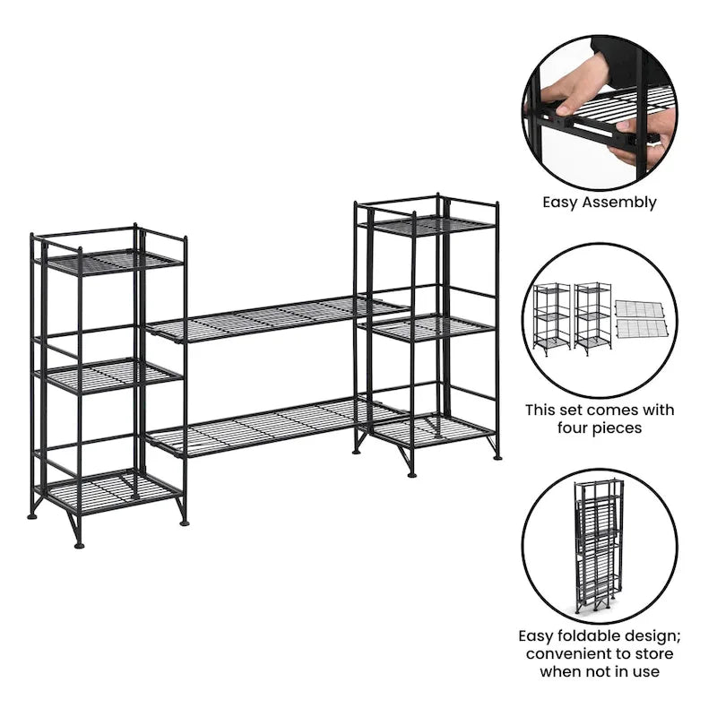 Scaffali pieghevoli in metallo a 3 ripiani Xtra Storage con set di 2 ripiani estensibili Deluxe