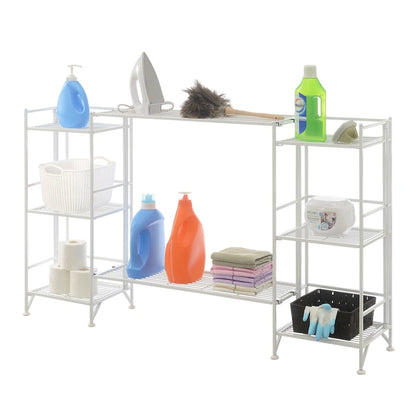 Scaffali pieghevoli in metallo a 3 ripiani Xtra Storage con set di 2 ripiani estensibili Deluxe