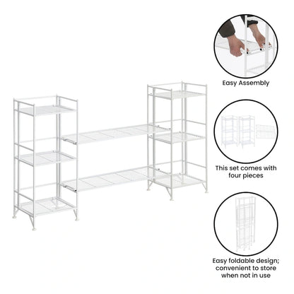 Scaffali pieghevoli in metallo a 3 ripiani Xtra Storage con set di 2 ripiani estensibili Deluxe