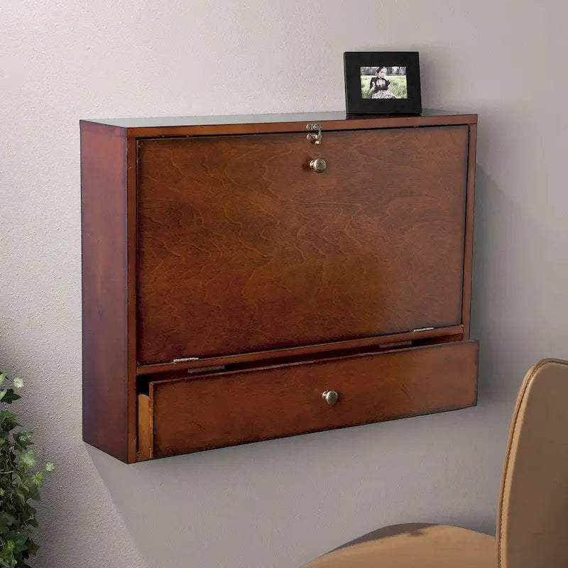 SEI Furniture Arkins, scrivania per laptop a parete marrone mogano