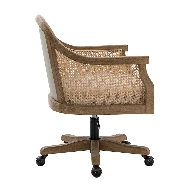 Sedia da scrivania Danilo Farmhouse in rattan girevole a 360 gradi e regolabile in altezza con legno di gomma di HULALA HOME