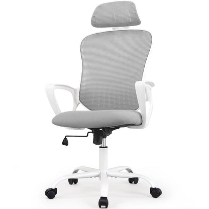 Sedia da ufficio ergonomica, comoda sedia da scrivania per computer in rete con schienale alto e braccioli fissi e poggiatesta regolabile, sedia girevole con ruote