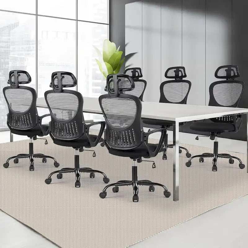 Sedia da ufficio ergonomica, comoda sedia da scrivania per computer in rete con schienale alto e braccioli fissi e poggiatesta regolabile, sedia girevole con ruote