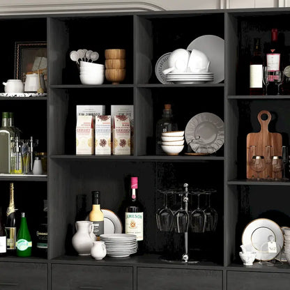Libreria con 4 ante, 4 cassetti e ripiani, Nera - H 200 cm