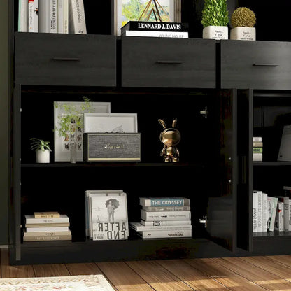 Libreria con 4 ante, 4 cassetti e ripiani, Nera - H 200 cm