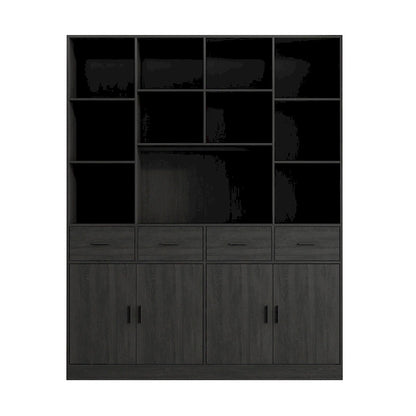 Libreria con 4 ante, 4 cassetti e ripiani, Nera - H 200 cm