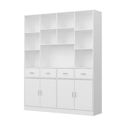 Libreria con 4 ante, 4 cassetti e ripiani, Nera - H 200 cm