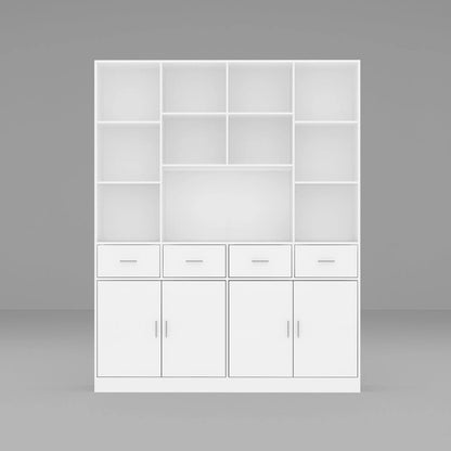 Libreria con 4 ante, 4 cassetti e ripiani, Nera - H 200 cm