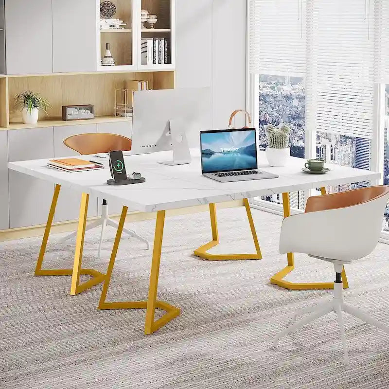 Scrivania per Computer da 55 Pollici Tavolo da Ufficio con Gambe in Metallo per Ufficio Domestico