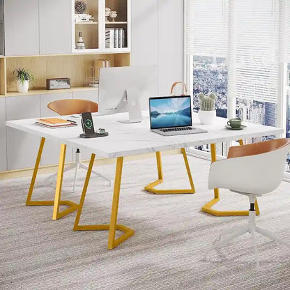 Scrivania per Computer da 55 Pollici Tavolo da Ufficio con Gambe in Metallo per Ufficio Domestico