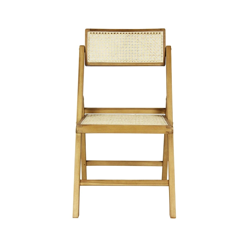 Sedia pieghevole Olivier Mid-Century Vintage in legno e rattan con schienale regolabile, (set da 2) di JONATHAN Y