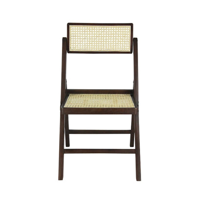 Sedia pieghevole Olivier Mid-Century Vintage in legno e rattan con schienale regolabile, (set da 2) di JONATHAN Y