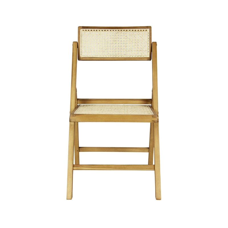 Sedia pieghevole Olivier Mid-Century Vintage in legno e rattan con schienale regolabile, (set da 2) di JONATHAN Y