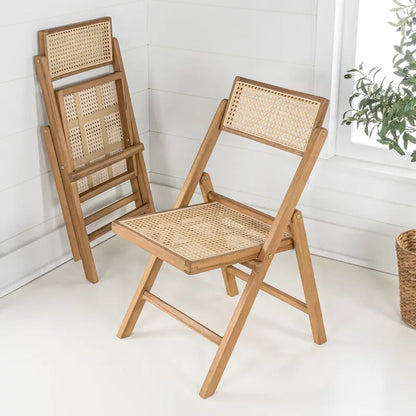 Sedia pieghevole Olivier Mid-Century Vintage in legno e rattan con schienale regolabile, (set da 2) di JONATHAN Y