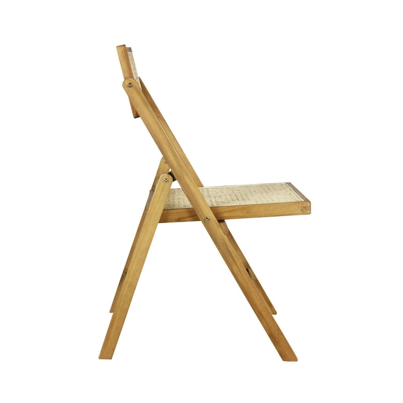 Sedia pieghevole Olivier Mid-Century Vintage in legno e rattan con schienale regolabile, (set da 2) di JONATHAN Y