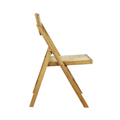 Sedia pieghevole Olivier Mid-Century Vintage in legno e rattan con schienale regolabile, (set da 2) di JONATHAN Y