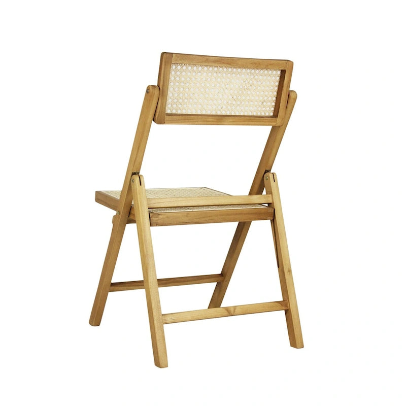 Sedia pieghevole Olivier Mid-Century Vintage in legno e rattan con schienale regolabile, (set da 2) di JONATHAN Y