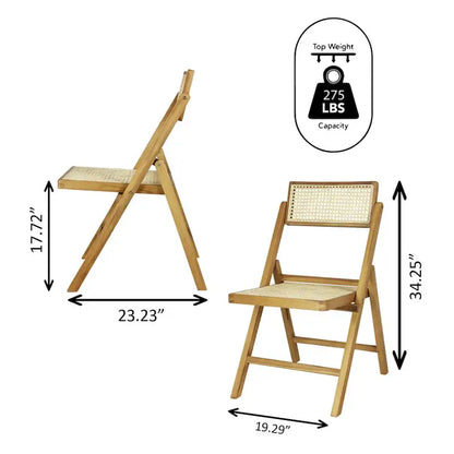 Sedia pieghevole Olivier Mid-Century Vintage in legno e rattan con schienale regolabile, (set da 2) di JONATHAN Y