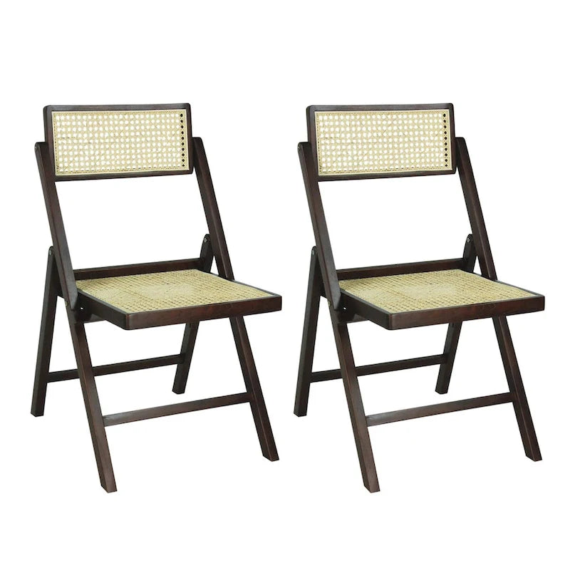 Sedia pieghevole Olivier Mid-Century Vintage in legno e rattan con schienale regolabile, (set da 2) di JONATHAN Y