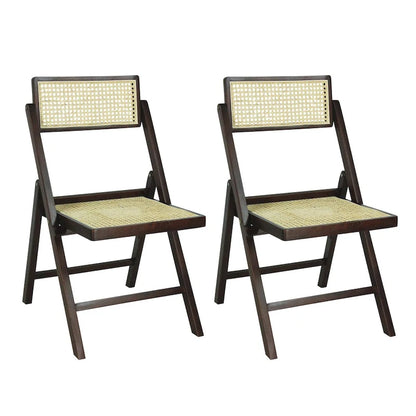 Sedia pieghevole Olivier Mid-Century Vintage in legno e rattan con schienale regolabile, (set da 2) di JONATHAN Y