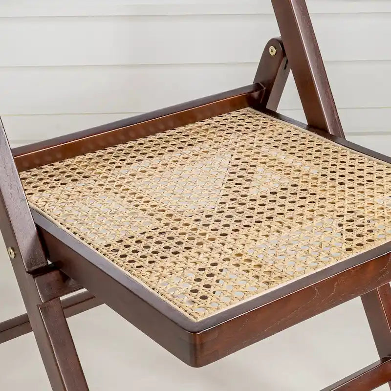 Sedia pieghevole Olivier Mid-Century Vintage in legno e rattan con schienale regolabile, (set da 2) di JONATHAN Y