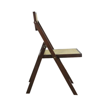 Sedia pieghevole Olivier Mid-Century Vintage in legno e rattan con schienale regolabile, (set da 2) di JONATHAN Y