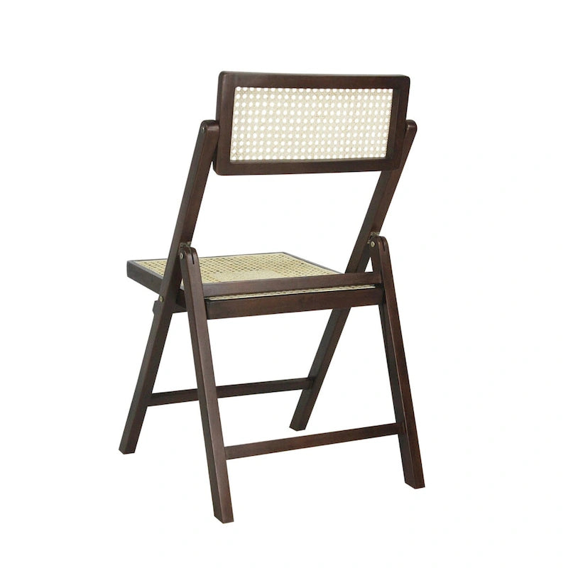 Sedia pieghevole Olivier Mid-Century Vintage in legno e rattan con schienale regolabile, (set da 2) di JONATHAN Y