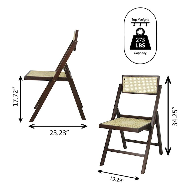Sedia pieghevole Olivier Mid-Century Vintage in legno e rattan con schienale regolabile, (set da 2) di JONATHAN Y